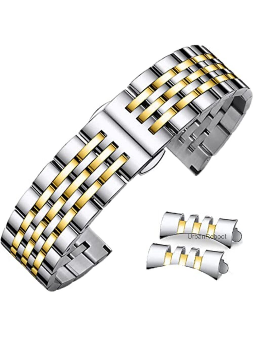 Stainless Steel Watch Band Straight & Curved End 14mm-24mm Polished Metal